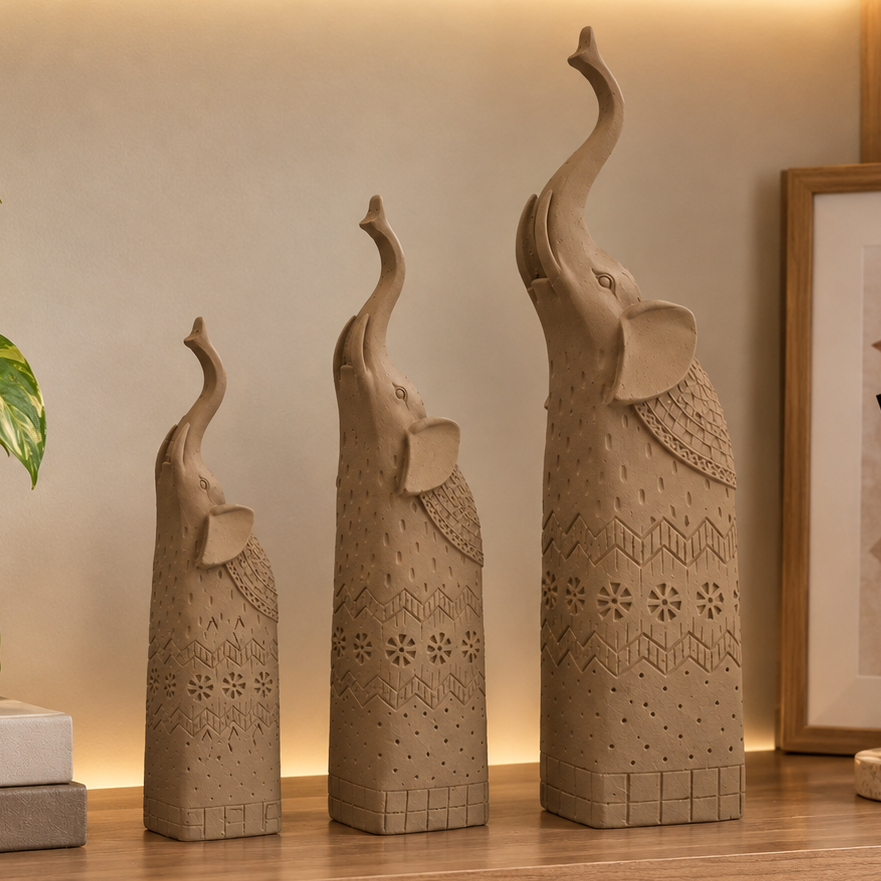 ست مجسمه فیل دکوری سه عددی طرح برجسته