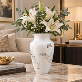 گلدان سرامیکی مدل کوزهای طرح نیلوفر طلا
